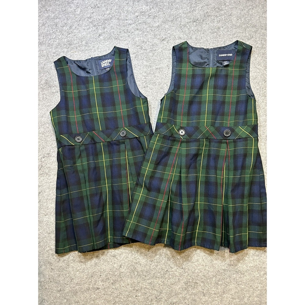2 LANDS' END Uniforms Plaid #55/Navy Hunter Green Jumpers Size 6